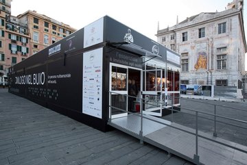 Photo of the former Black Box container on the Piazza Caricamento